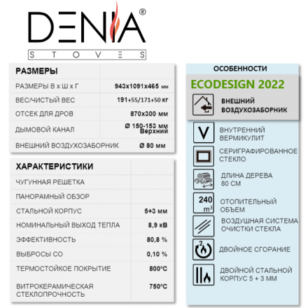 Печь-камин Denia Panoramic + Stove Bench Амазонка бай фото в Гомеле