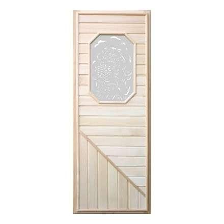 Дверь деревянная для бани DoorWood 1850x750 Вагонка со стеклом прямоугольным, коробка липа в Гомеле