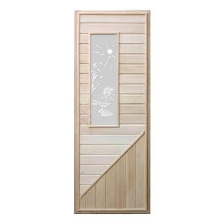 Дверь деревянная для бани DoorWood 1850x750 Вагонка со стеклом прямоугольным, коробка липа в Гомеле
