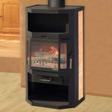 Недорогая отопительная печь-камин со стеклом Мета-Бел Ангара фото в интерьере в Гомеле