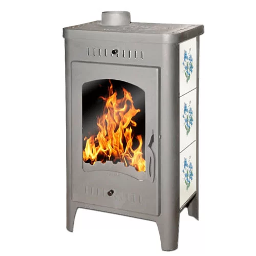 Стальной камин со стеклом Бавария Оптима Незабудка с плитой фото в Гомеле