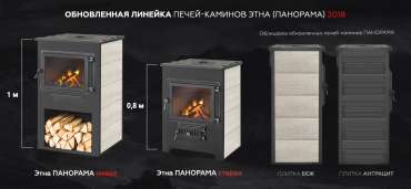 Недорогой камин с большим стеклом ЭТНА (Панорама) с плитой "Антрацит" высокий фото в Гомеле