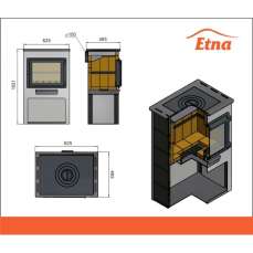Печь-камин для дачи ЭТНА (Панорама) с плитой и ТО "Антрацит" высокий фото в Гомеле