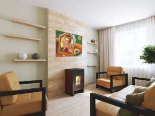 Недорогой камин со стеклом Теплодар Твист фото в интерьере в Гомеле