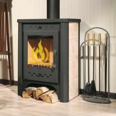 Стальной печь-камин Экокамин с плитой в интерьере фото в Гомеле