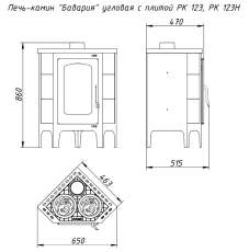Недорогая печь-камин Бавария угловая с плитой незабудка Амазонка бай фото габариты в Гомеле