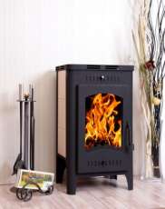 Стальной камин со стеклом Бавария Оптима с плитой фото в интерьере в Гомеле