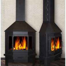 Стальной недорогой камин Бавария Мюнхен с большим стеклом фото в интерьере в Гомеле