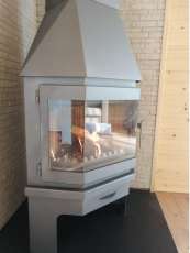 Стальной камин Мюнхен угловой графит фото с боку в Гомеле