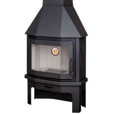 Стальной камин со стеклом Мюнхен угловой чёрный фото в Гомеле