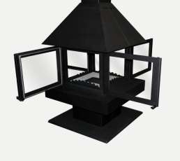 Стальной камин с четырьмя стеклами Эклипс островной 4D графит фото в Гомеле