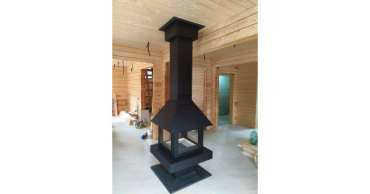 Стальной большой камин со стеклами Эклипс островной 4D графит фото в Гомеле