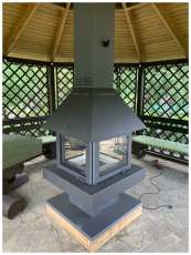 Стальной камин с четырьмя стеклами Эклипс островной 4D графит фото в Гомеле