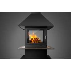 Стальной камин с четырьмя стеклами Эклипс островной 4D графит фото в Гомеле