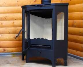 Стальной камин со стеклами Бавария панорама угловая фото в интерьере в Гомеле