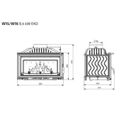 Каминная топка Kawmet W15 STANDARD 9,4 кВт EKO в Гомеле