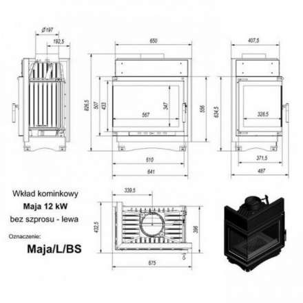 Каминная топка Kratki Maja/L/BS (угловое стекло слева) в Гомеле