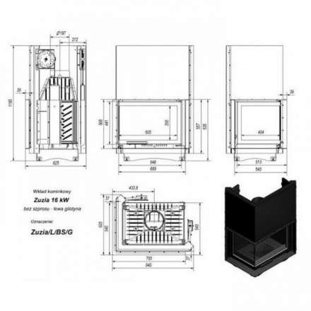 Каминная топка Kratki Zuzia/L/BS/G (угловое стекло слева, гильотина) в Гомеле