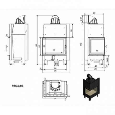 Каминная топка Kratki MBZ/P/BS (угловое стекло справа) в Гомеле