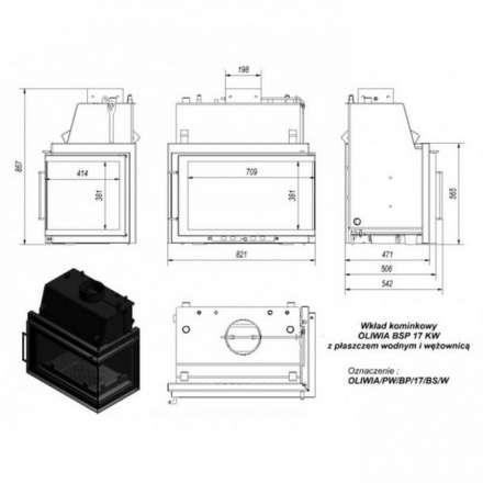 Каминная топка Kratki Oliwia/PW/BP/17/BS/W (угловое стекло справа, змеевик) в Гомеле