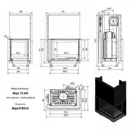 Каминная топка Kratki Maja/P/BS/G (угловое стекло справа,гильотина) в Гомеле