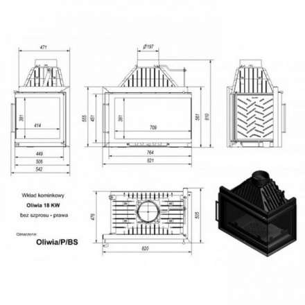Каминная топка Kratki Oliwia/P/BS (угловое стекло справа) в Гомеле