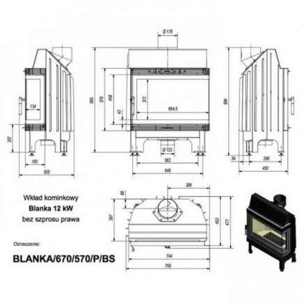 Каминная топка Kratki Blanka/670/570/P/BS (угловое стекло справа) в Гомеле