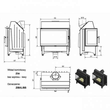 Каминная топка Kratki Zibi/L/BS (угловое стекло слева) в Гомеле