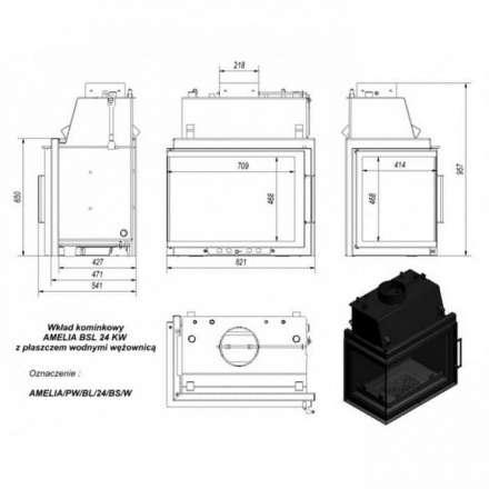 Каминная топка Kratki Amelia/PW/BL/24/BS/W в Гомеле