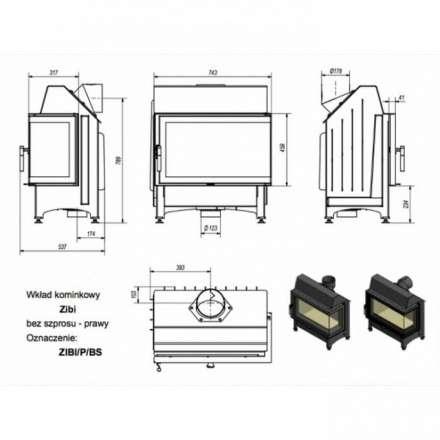 Каминная топка Kratki Zibi/P/BS (угловое стекло справа) в Гомеле
