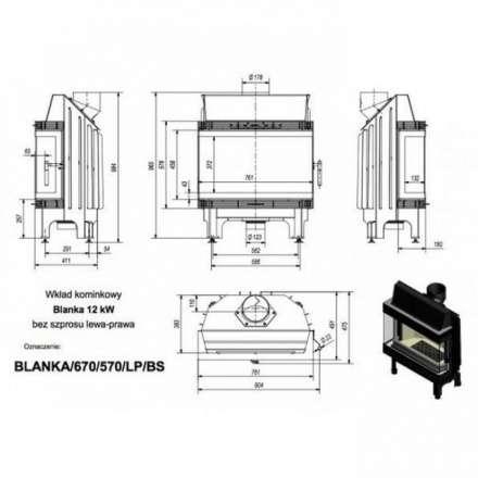 Каминная топка Kratki Blanka 670/570/LP/BS (угловое стекло слева-справа) в Гомеле